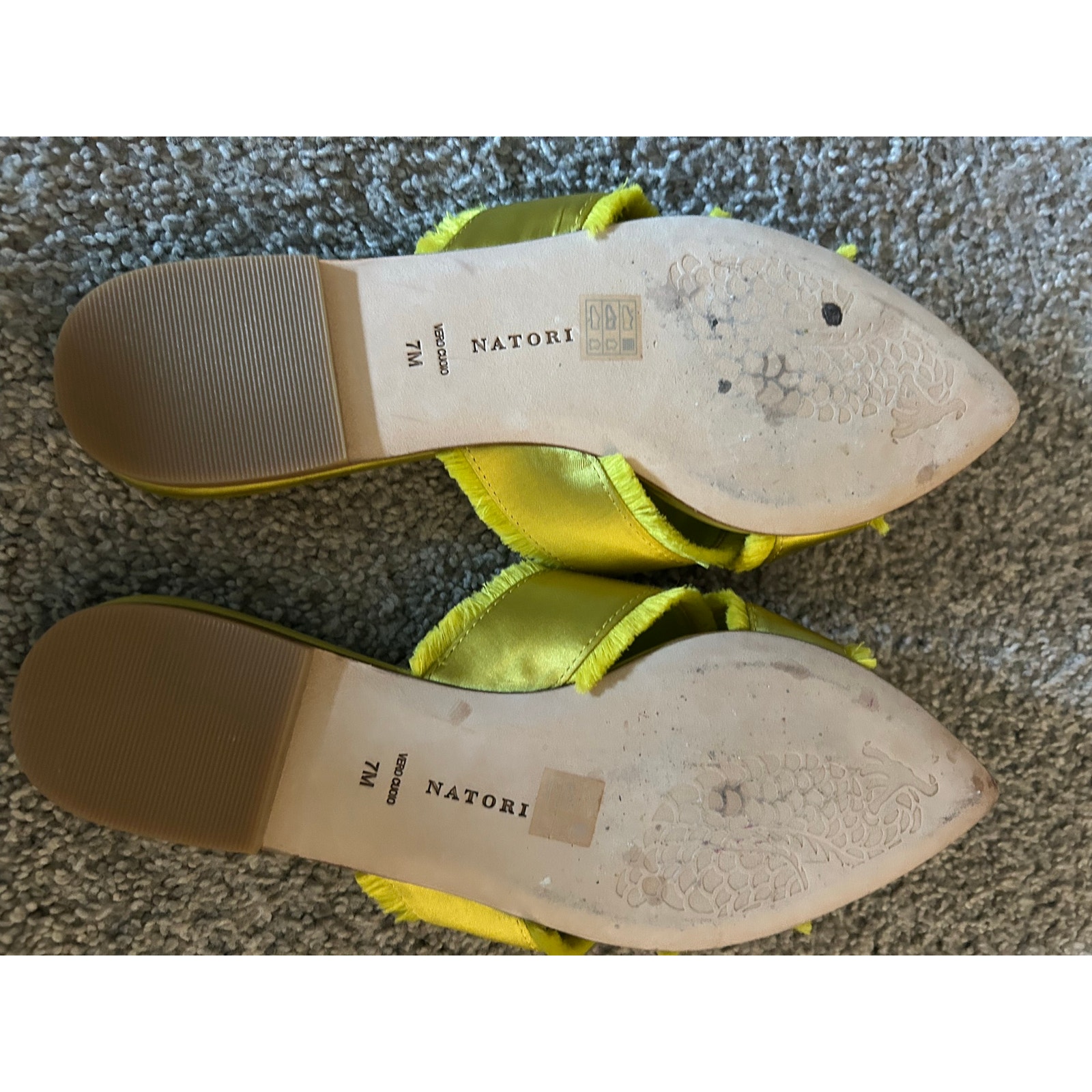 Natori Wayu Satin Fringe Cross Slide Sandals In Chartreuse. Size 7m — image 5 of 5
